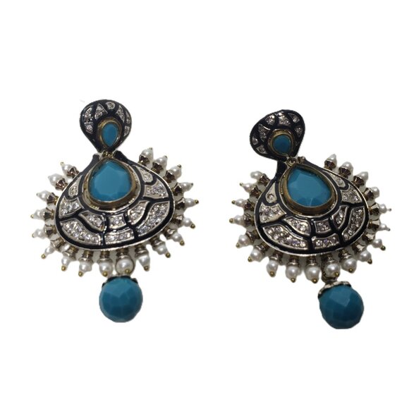 Blue Turquoise Faceted Statement Earrings ~ NWOT - Picture 6 of 7